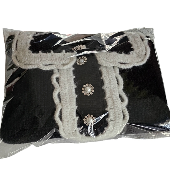 ODTD New York classy retro style Black white round collar knit sweater cropped S - Picture 6 of 6